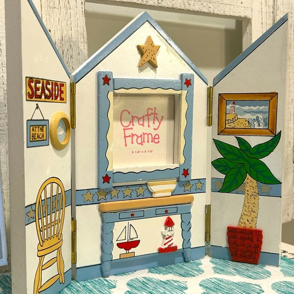 VTG Nautical Theme Picture Frame Folding Screen Interior Summer Home Decor